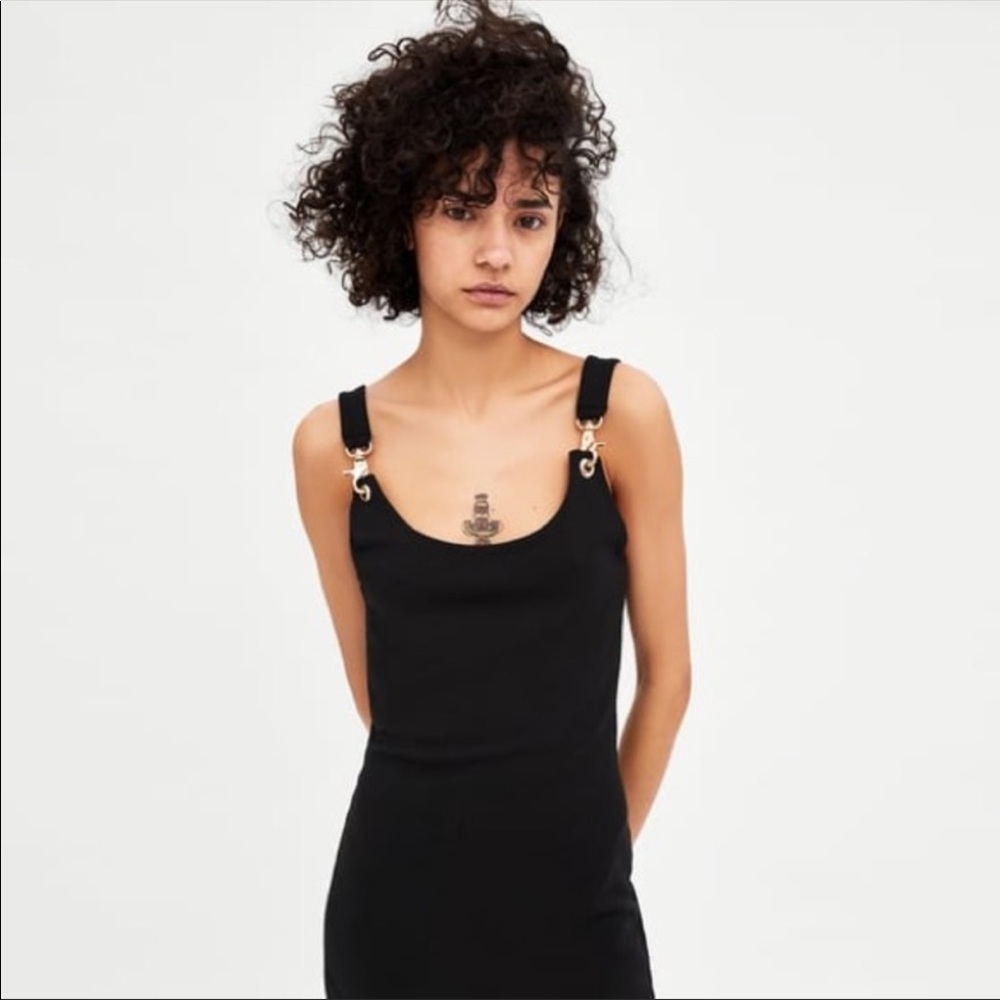 ZARA little black dress with gold clasps